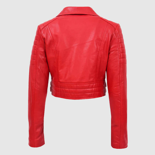 womens red biker leather jacket online shop