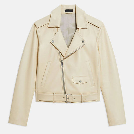 Buy Best New Style Fashion off white women's lambskin leather biker jacket