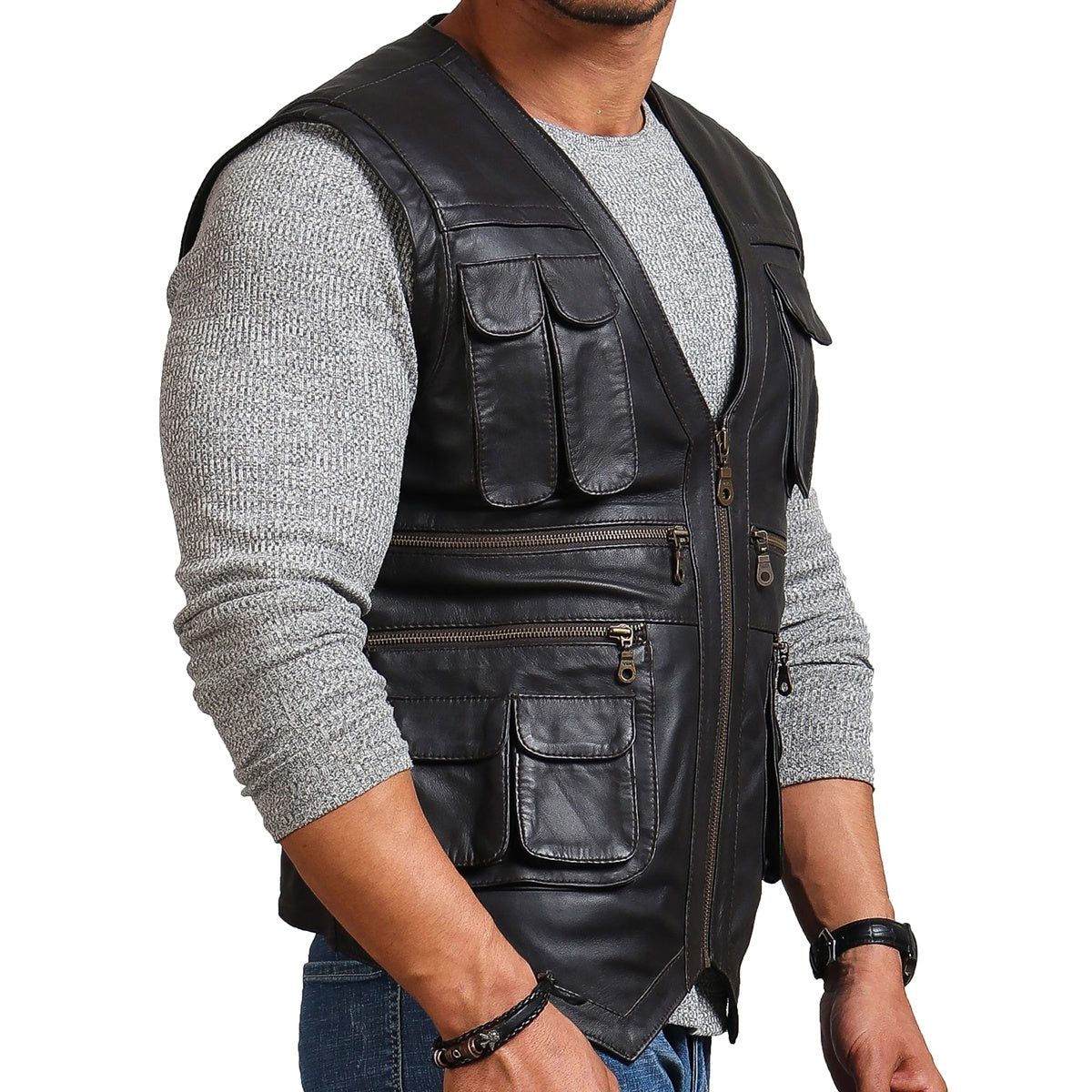 Buy Best Handmade Fashion Men's Biker Black Leather Vest For Sale