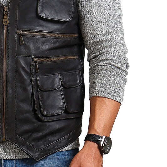Buy Best Handmade Fashion Men's Biker Black Leather Vest For Sale
