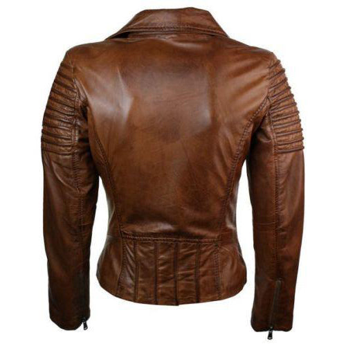 Women's distressed biker leather jacket