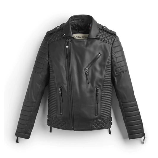 Buy Best Quality New Stlye Faashion Black Leather Biker Jacket With Pattern