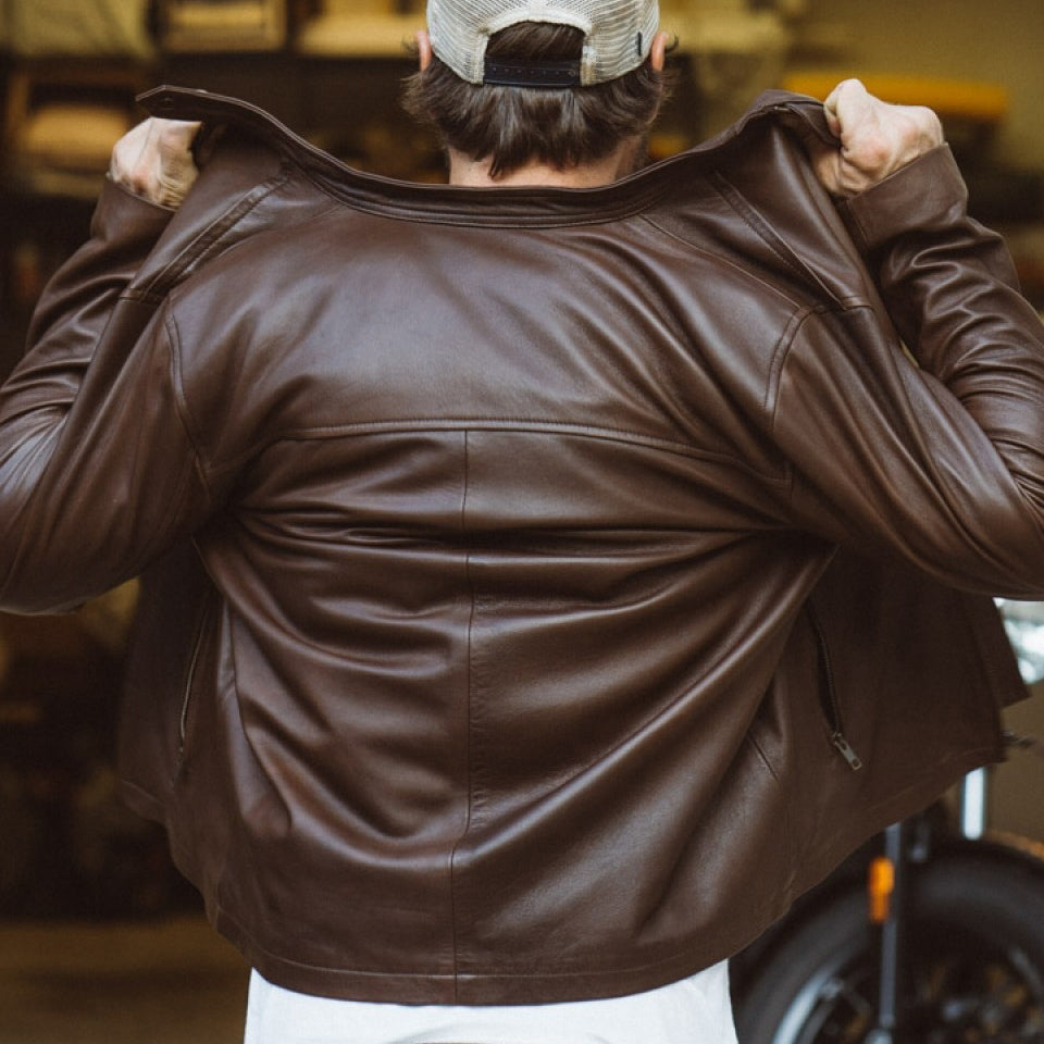 Best Style Genuine Mens Biker Brown Motorcycle Leather Fashion Jacket For Sale