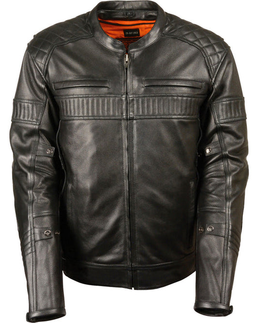 Premium Quality New Style Fashion Men's Black Quilted Pattern Scooter Motorbike Leather Jacket