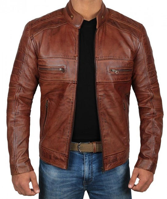 High Quality New Style Fashion Austin Chocolate Brown Waxed Leather Jacket