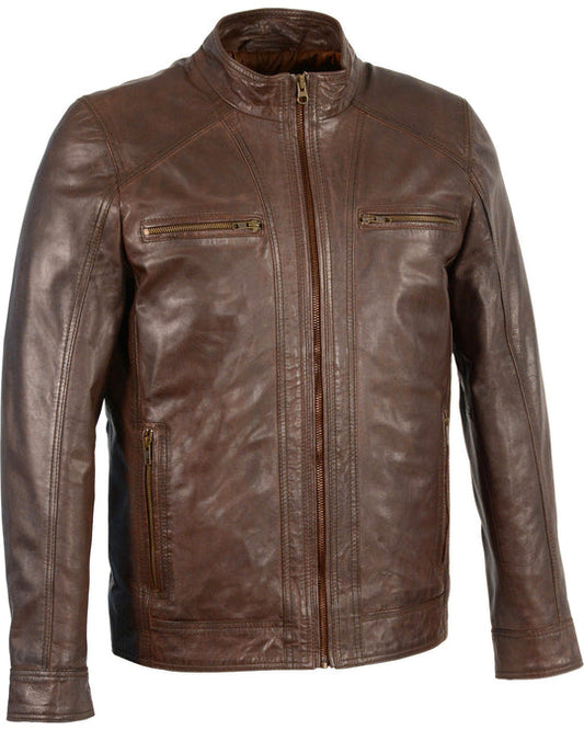 High Quality New Style Fashion Men's Stand Up Collar Leather Jacket