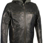 Men's Snap Collar Leather Moto Jacket w/ Removable Hood