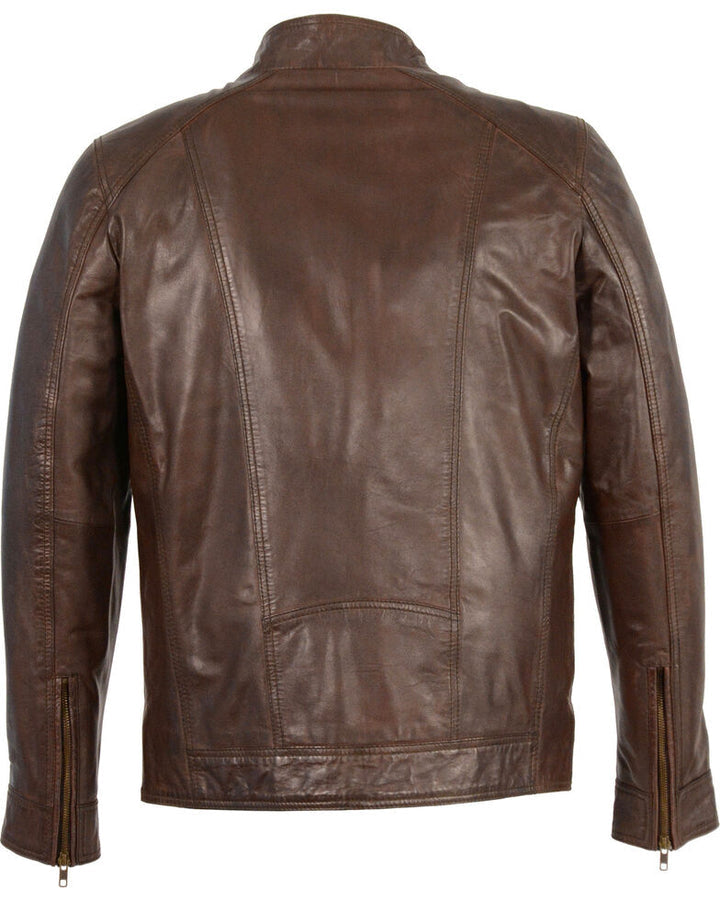 High Quality New Style Fashion Men's Stand Up Collar Leather Jacket