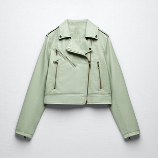 Buy New Style Green Women's Lambskin Riding Leather Biker Jacket