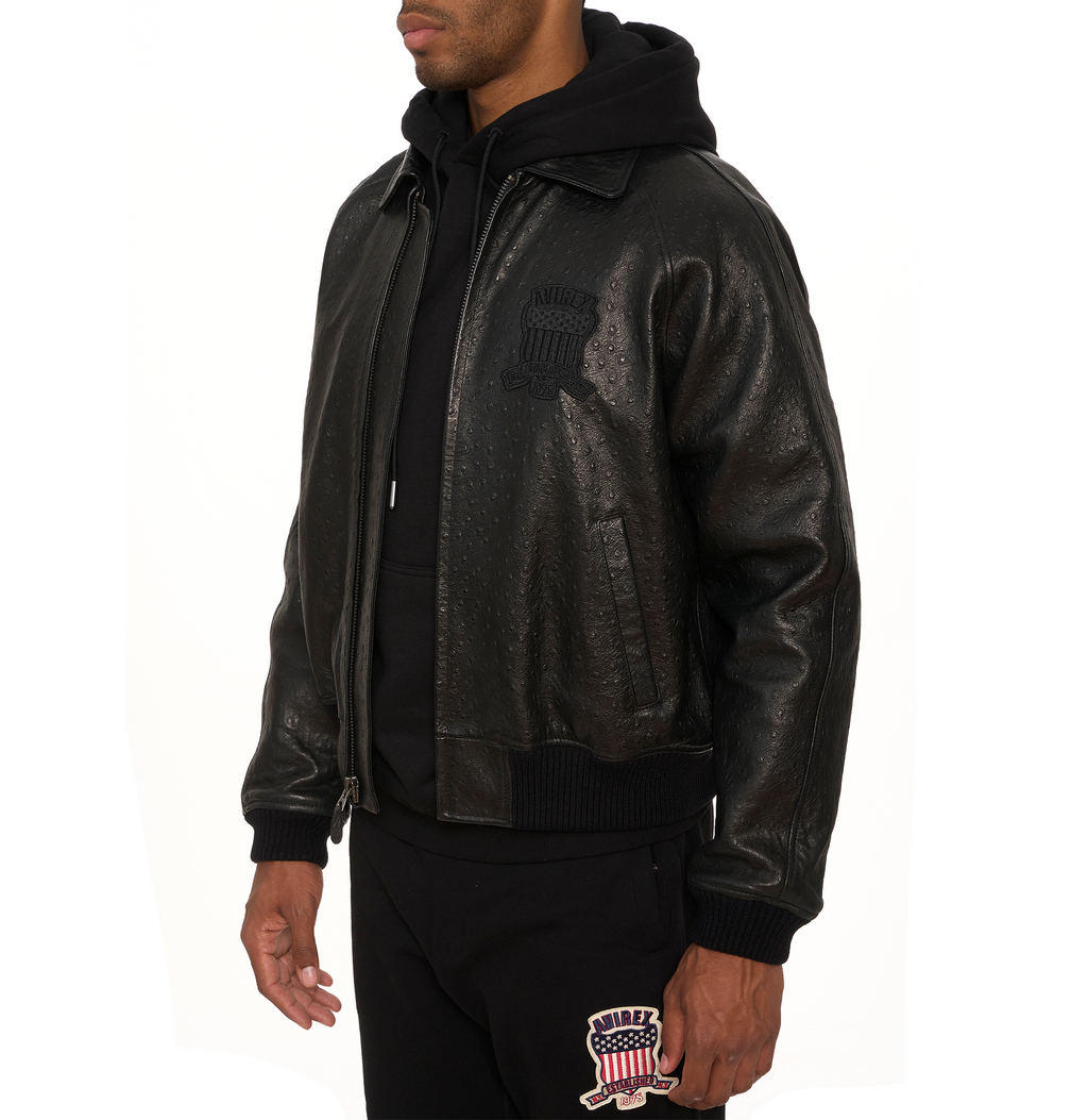 Buy Best Style Black Ostrich Fashion Bomber Avirex Leather Jackets For Mens