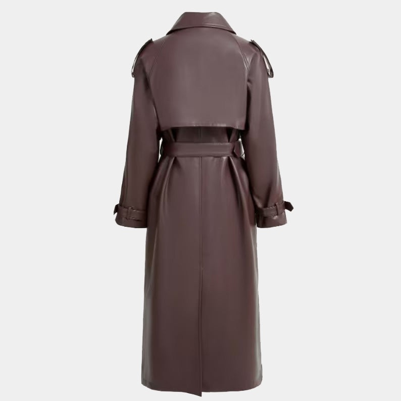 Ladies Full-Length Leather Trench Coat