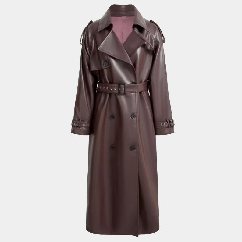 Ladies Full-Length Leather Trench Coat