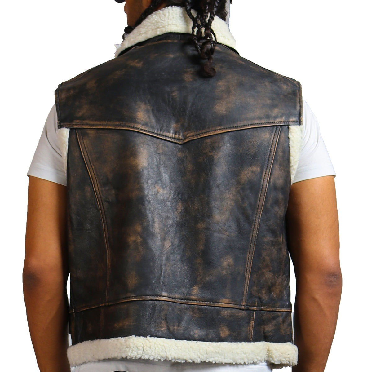 Genuine Brown Leather Vest with Fur Lining