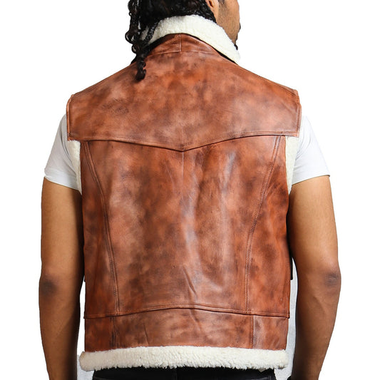 Hot Sale: Men's Handmade Brown Winter Leather Vest with Fur