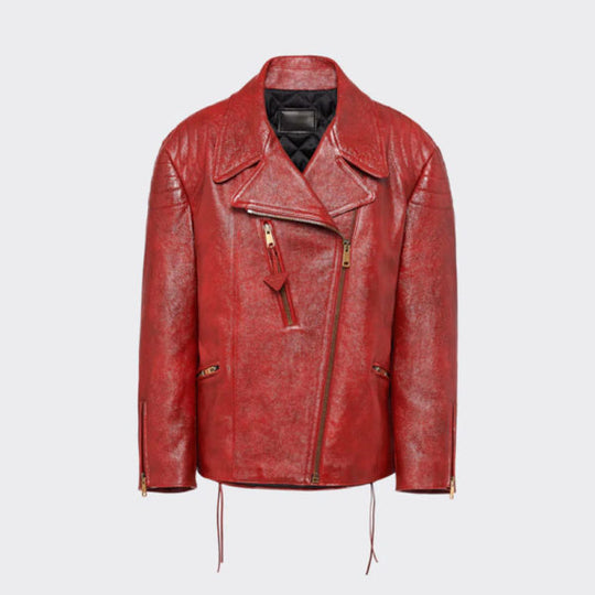 Buy Best Looking Fashion women's red sheepskin biker leather jacket