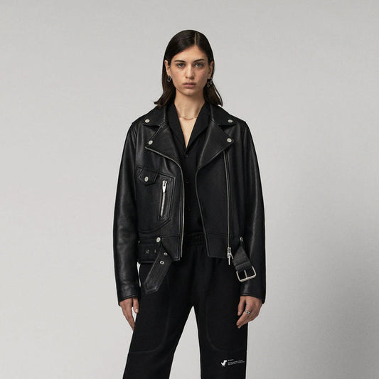 Best looking Fahion women's black lambskin leather biker jacket