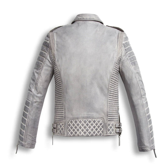 Best quality New Style Chrome White Waxed Biker Leather Motorcycle Jacket