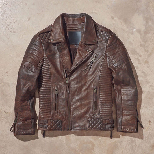 Buy Best Looking Style Fashion Men Waxed Brown Biker Leather Jacket
