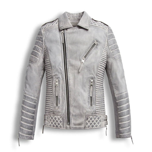 Best quality New Style Chrome White Waxed Biker Leather Motorcycle Jacket