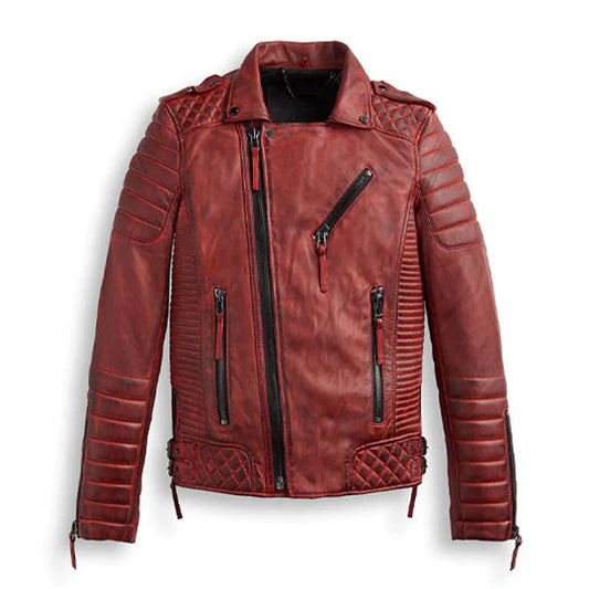 Buy Best Quality New style Men Red Biker Leather Motorbike Jacket
