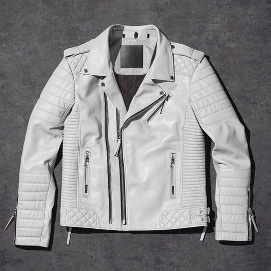 Buy New Looking Style Fahion Men White Pearl Biker Leather Jacket