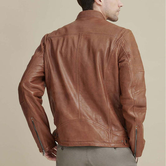 Buy Best Stylish Fashion Men Brown Biker Leather Moto Jacket For Sale