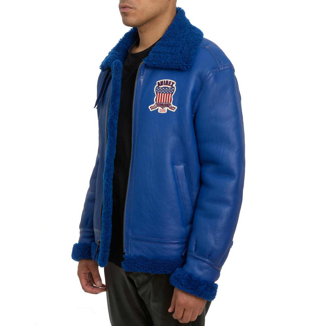 Buy Best Original Winter Avirex B3 Shearling Mazarine Blue Leather Jackets For Sale