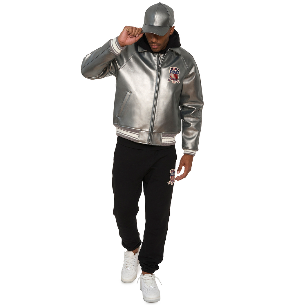 Purchase Best Style Of Metallic Silver Of Fashion Bomber Leather Jackets For Mens