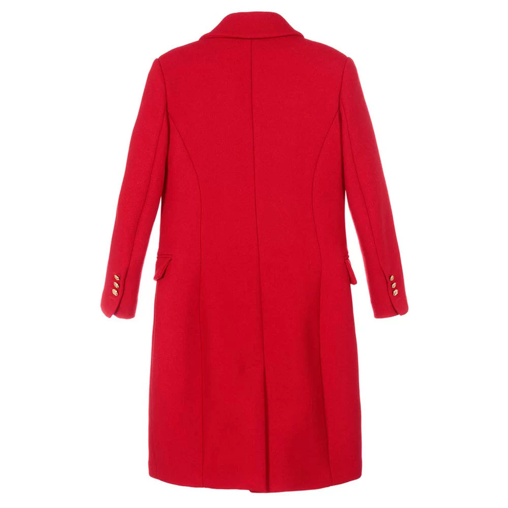 Women’s Red Double Breasted Coat With Golden Buttons For Christmas Sale