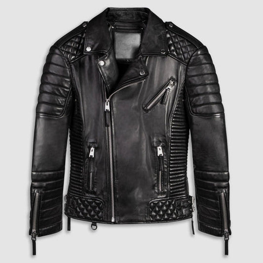 Best Quality New style Fashion Black Biker Leather Jacket For Men Quilted Style