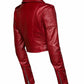 Martyna’s Red Crop Biker Leather Jacket With Waist Belt