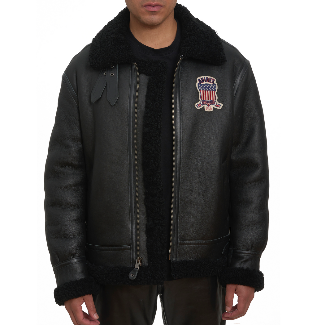 Buy Best Original Avirex B3 Shearling Black Leather Jackets is Updated With Iconic Avirex
