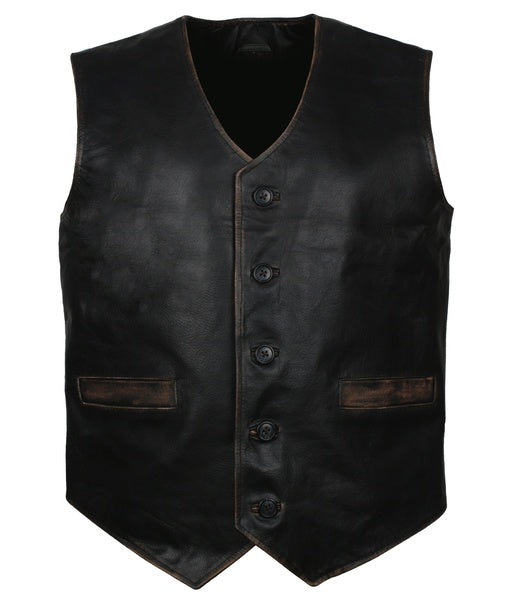 Purchase Men's Skull and Crossbones Black Leather Motorcycle Vest For Sale
