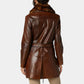 Womens Brown leather Fur Long Trench Coat