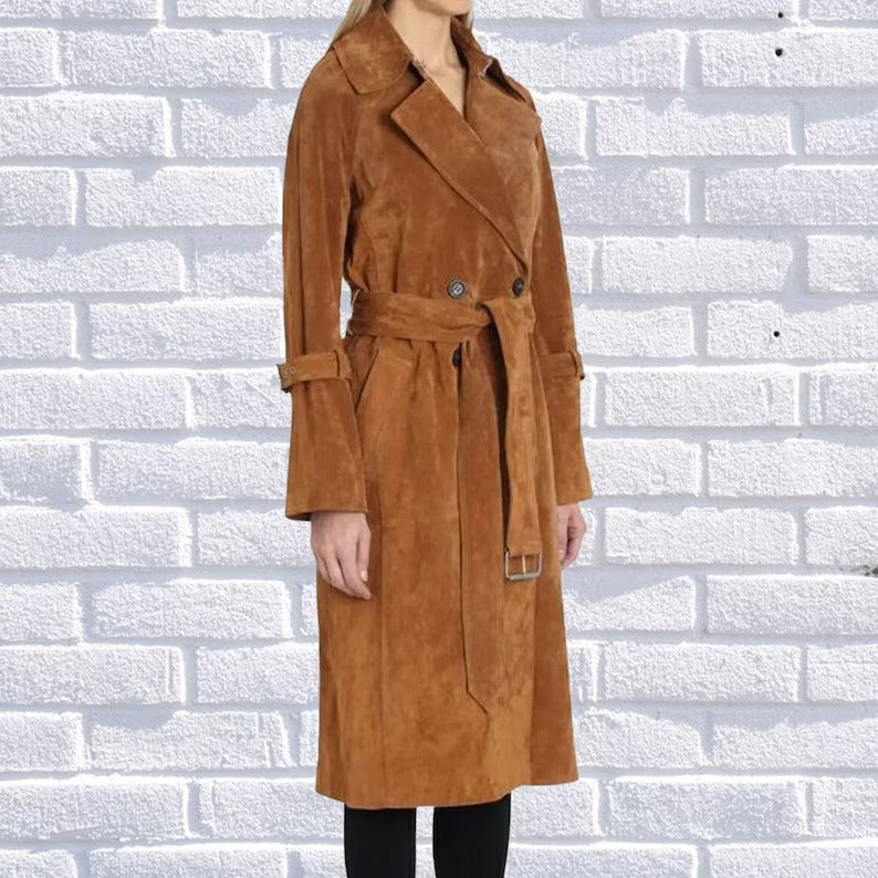 Women's Brown Suede Trench Coat uk