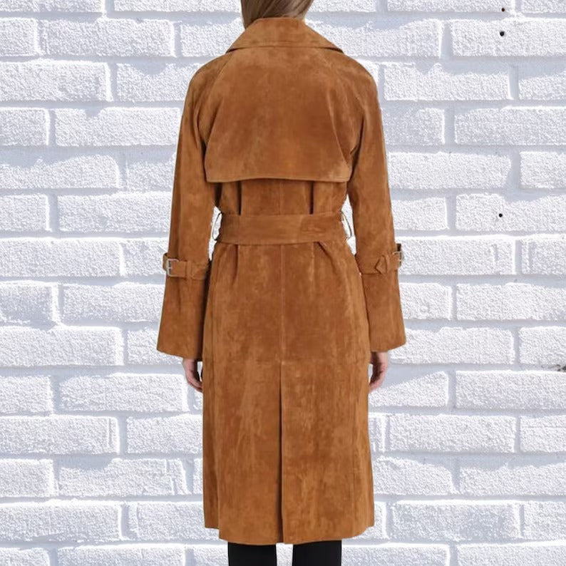 Women's Brown Suede Trench Coat uk