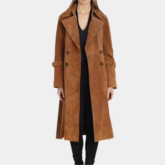 Women's Brown Suede Trench Coat uk