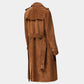 Women's Classic Italian Brown Suede Leather Long Trench Coat