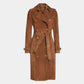 Women's Classic Italian Brown Suede Leather Long Trench Coat