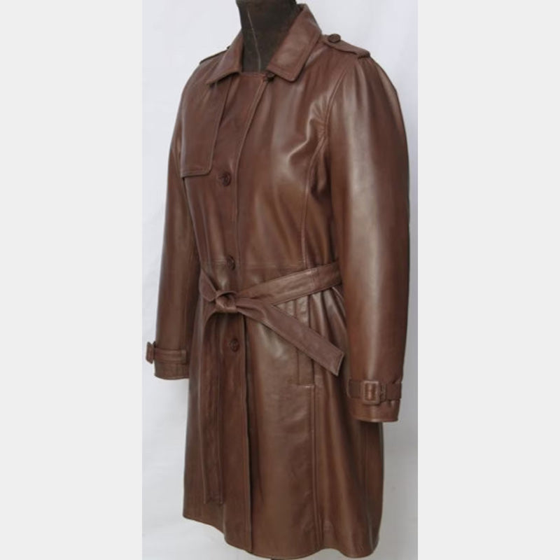 Trench Coat Women's Long Brown Leather Coat