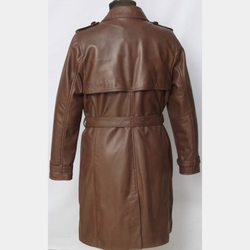 Trench Coat Women's Long Brown Leather Coat