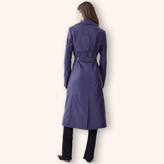 Womens Purple Leather Trench Coat