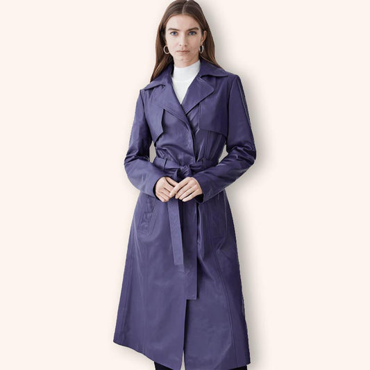 Womens Purple Leather Trench Coat