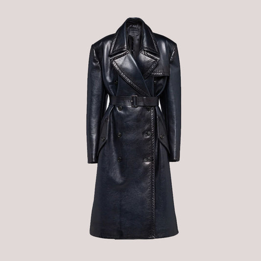 30% Off High-Quality Women's Double-Breasted Leather Trench