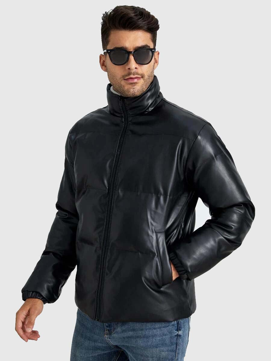 Purchase Best Winter Warm Puffer Pu Bubble Leather Jacket For Sale 