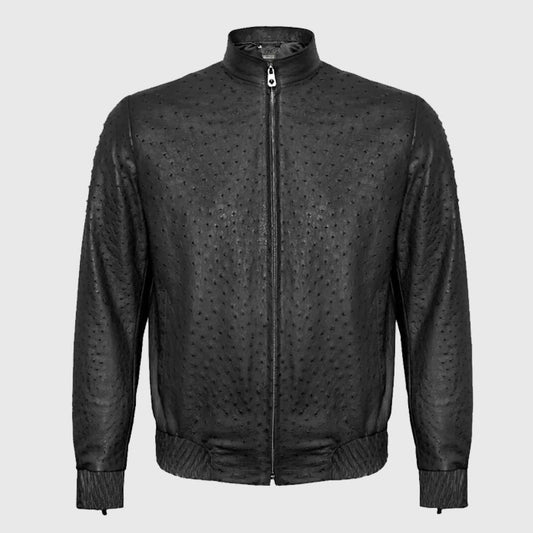 Buy Best Fashion Genuine Premium Black Ostrich Leather Zip Up Biker Jacket For Sale