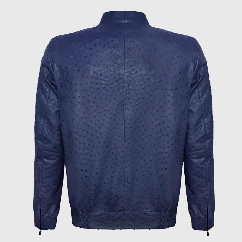 Buy Best Fashion Genuine Premium Blue Ostrich Leather Zip Up Biker Jacket For Sale