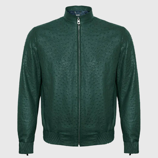 Buy Best Fashion Genuine Premium Green Ostrich Leather Zip Up Biker Jacket For Sale