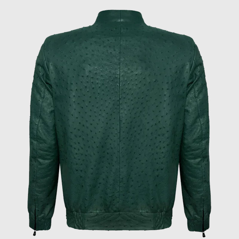 Buy Best Fashion Genuine Premium Green Ostrich Leather Zip Up Biker Jacket For Sale