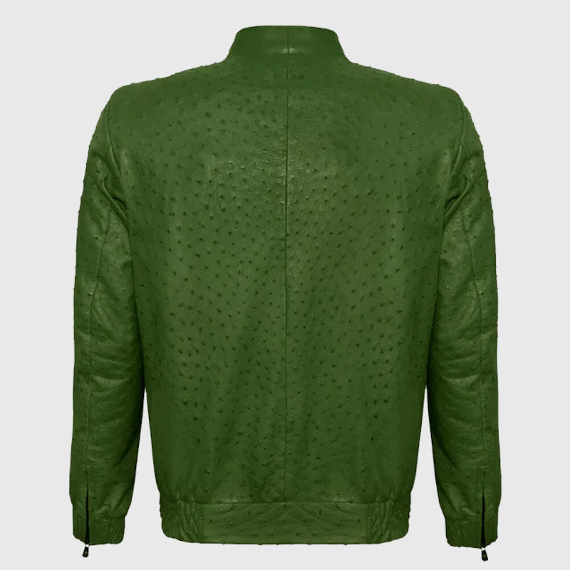 Buy Best Fashion Genuine Premium Green Pistachio Ostrich Leather Zip Up Biker Jacket For Sale